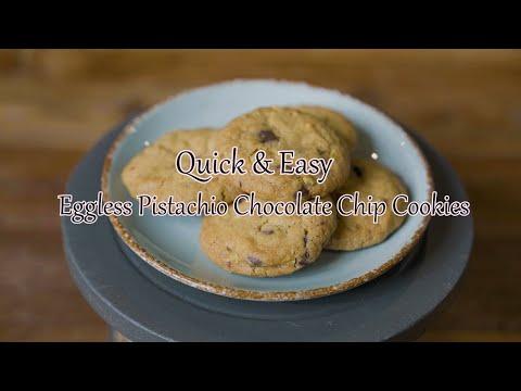 Quick & Easy Eggless Pistachio Chocolate Chip Cookies!