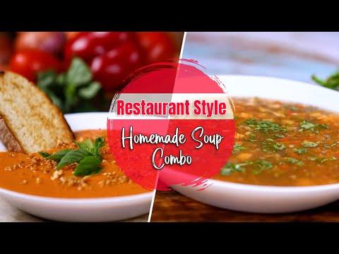 Restaurant style homemade soup combo | Tomato Basil Soup | Lemon Coriander Soup | Warm Soups