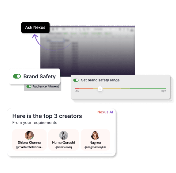Nexus checking brand safety and shortlisting the top creators